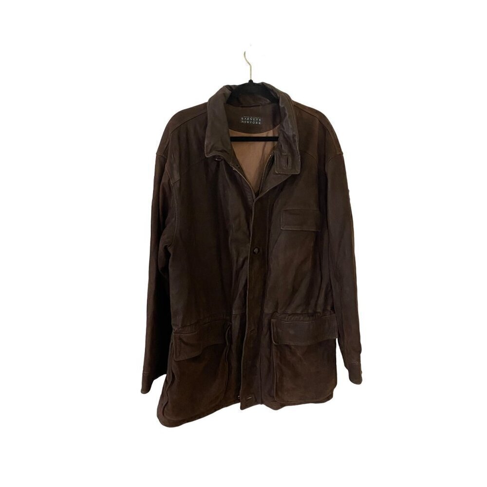 Barney's New York Men's Leather/ Lana Wool Lined Full Zip Jacket - 42